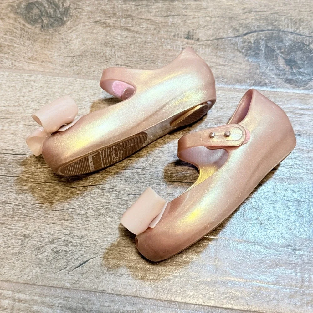 Mini Melissa Rose Gold Iridescent Ultragirl Bow Jelly Mary Jane Shoes Toddler 9